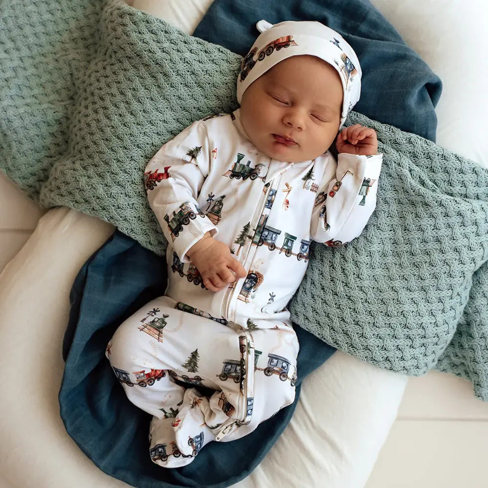 Snuggle Hunny Kids Snuggle Hunny Trains Organic Snuggle Sleepsuit Zip Footie