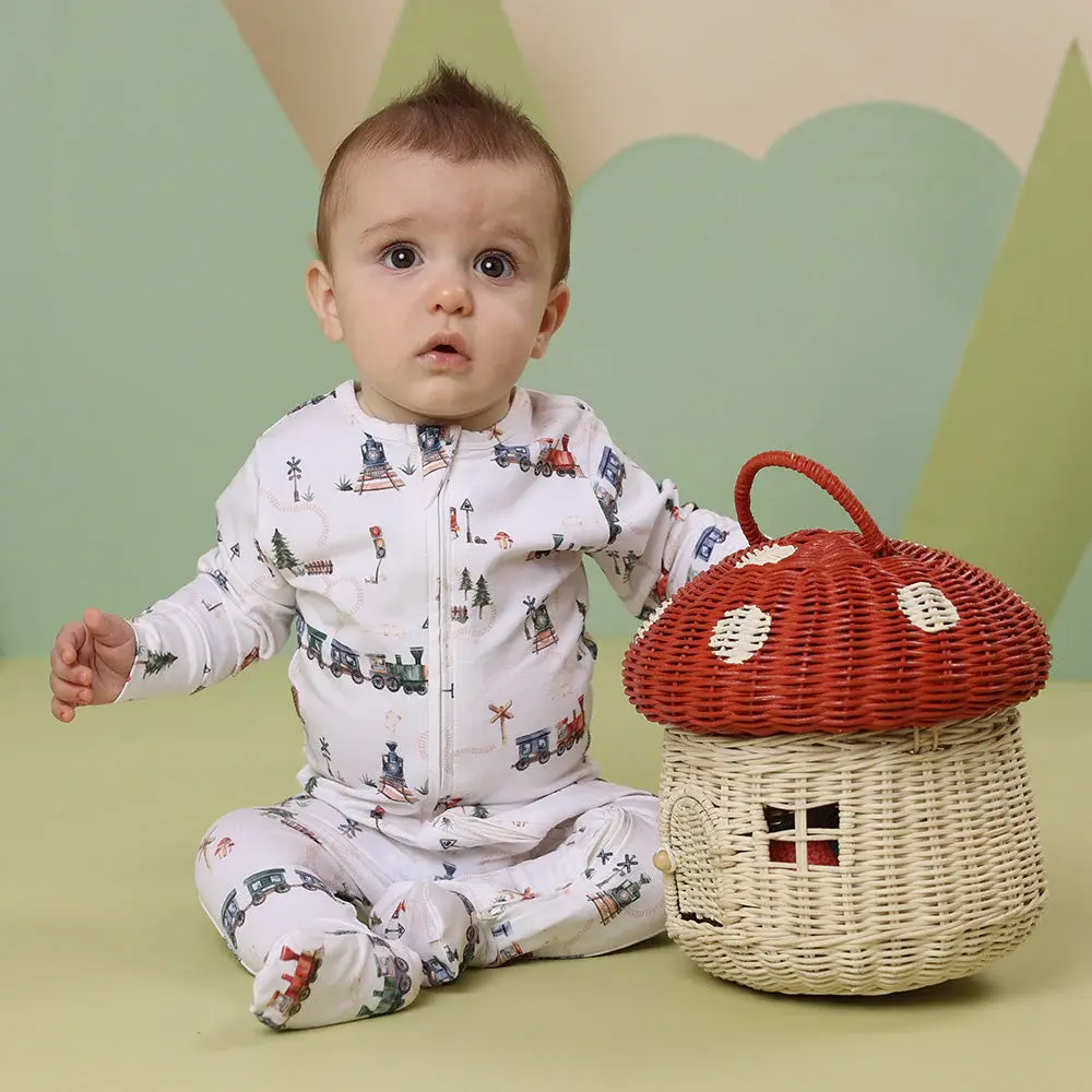Snuggle Hunny Kids Snuggle Hunny Trains Organic Snuggle Sleepsuit Zip Footie