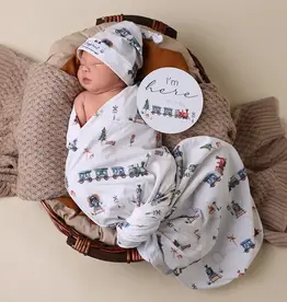 Snuggle Hunny Kids Snuggle Hunny Trains Organic Jersey Wrap & Beanie Set