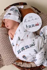 Snuggle Hunny Kids Snuggle Hunny Trains Organic Jersey Wrap & Beanie Set
