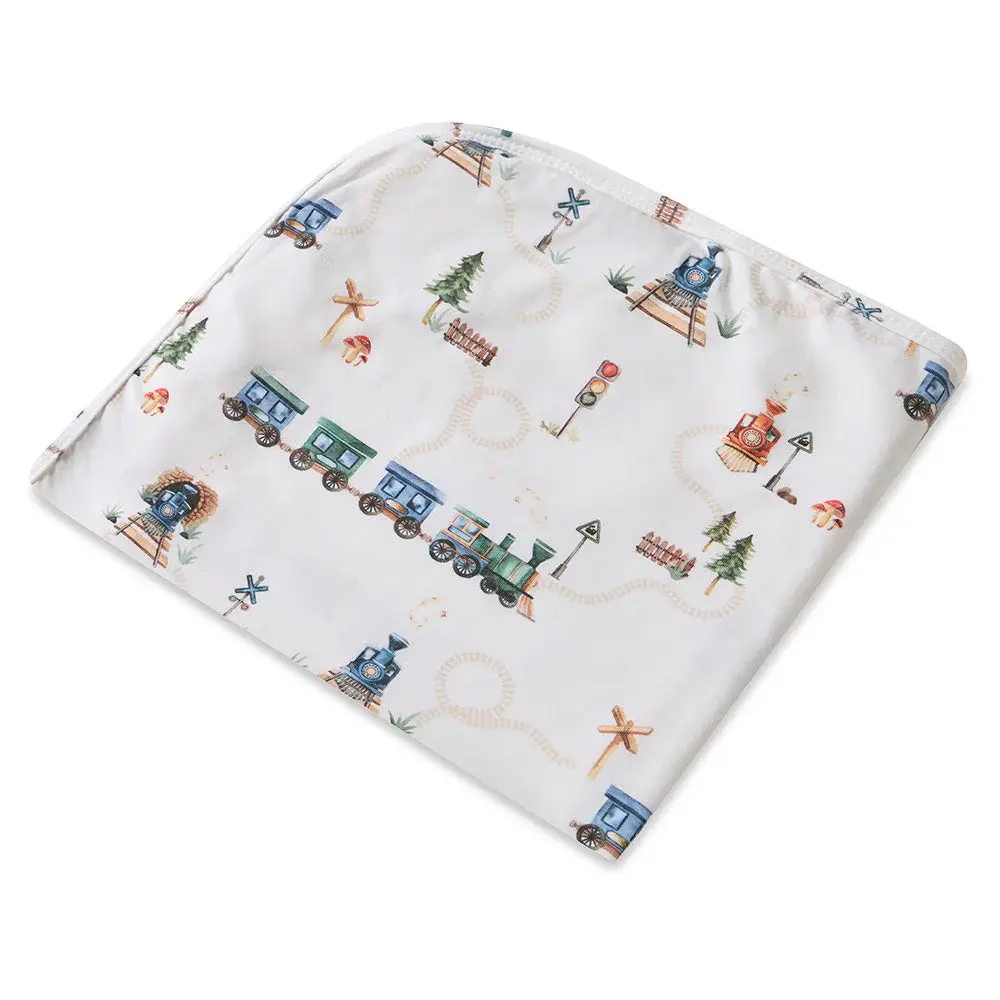 Snuggle Hunny Kids Snuggle Hunny Trains Organic Jersey Wrap & Beanie Set