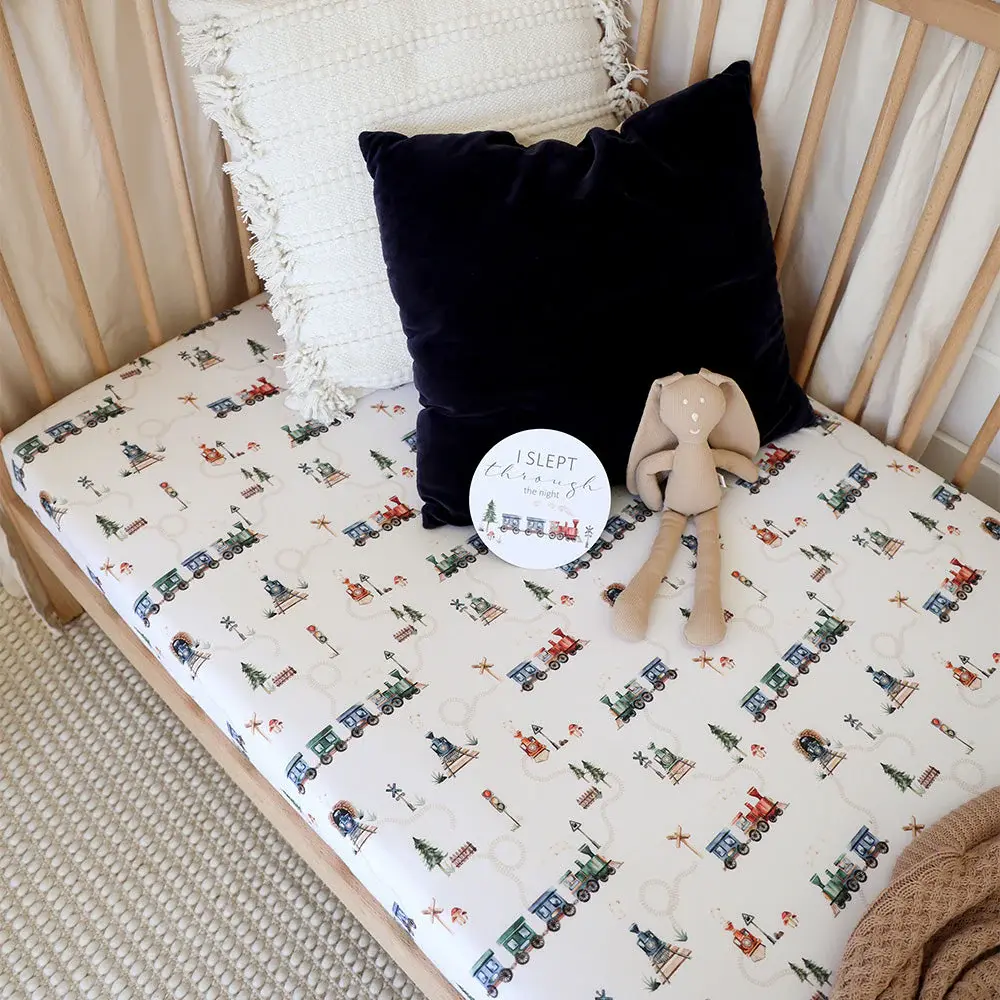 Snuggle Hunny Kids Snuggle Hunny Trains Organic Fitted Cot Sheet