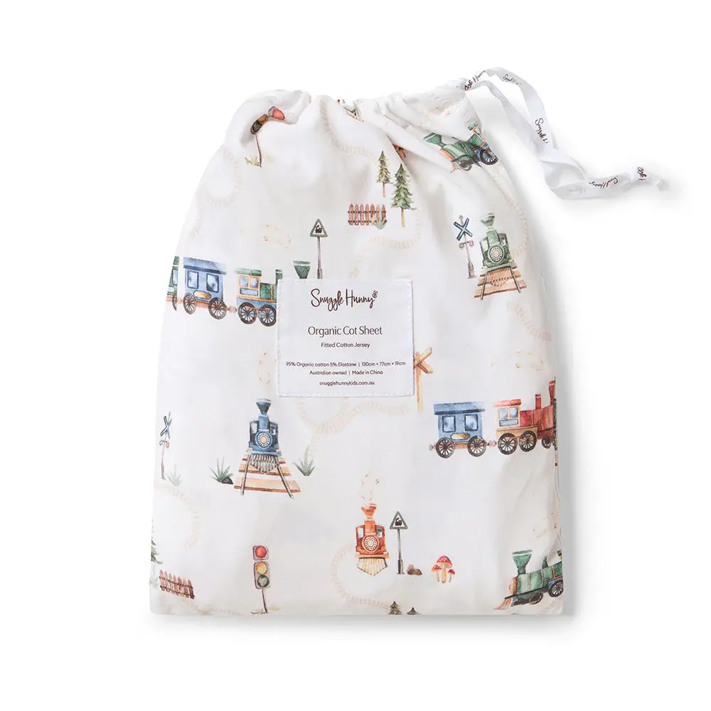 Snuggle Hunny Kids Snuggle Hunny Trains Organic Fitted Cot Sheet