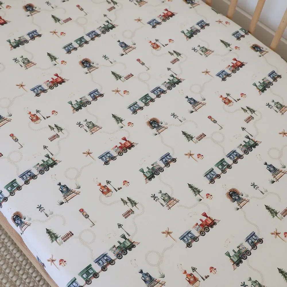 Snuggle Hunny Kids Snuggle Hunny Trains Organic Fitted Cot Sheet