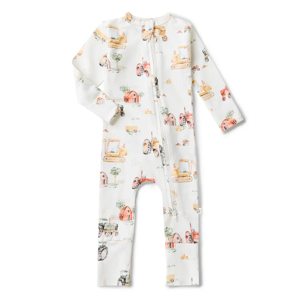 Snuggle Hunny Kids Snuggle Hunny Diggers & Tractors Organic Snugglesuit Convertible Romper