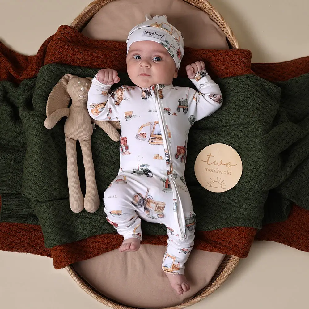 Snuggle Hunny Kids Snuggle Hunny Diggers & Tractors Organic Snugglesuit Convertible Romper