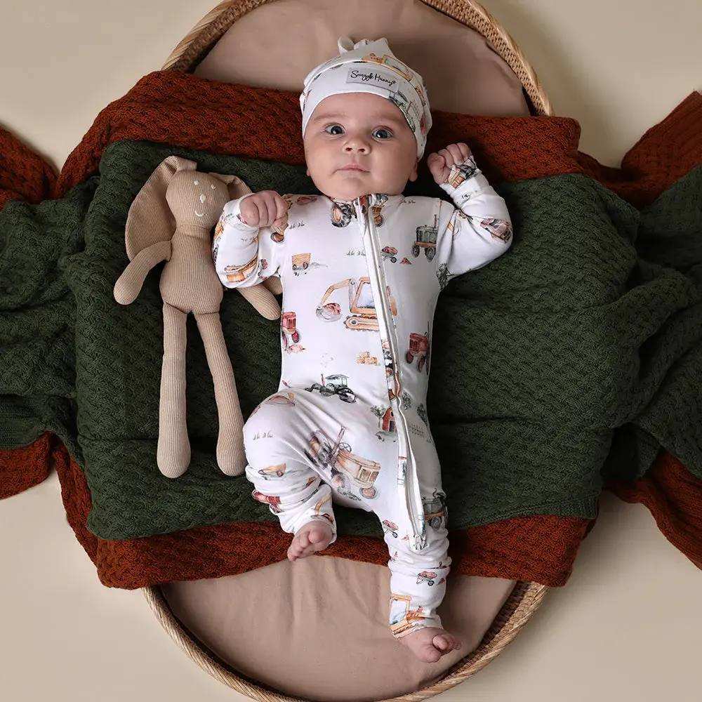 Snuggle Hunny Kids Snuggle Hunny Diggers & Tractors Organic Snugglesuit Convertible Romper
