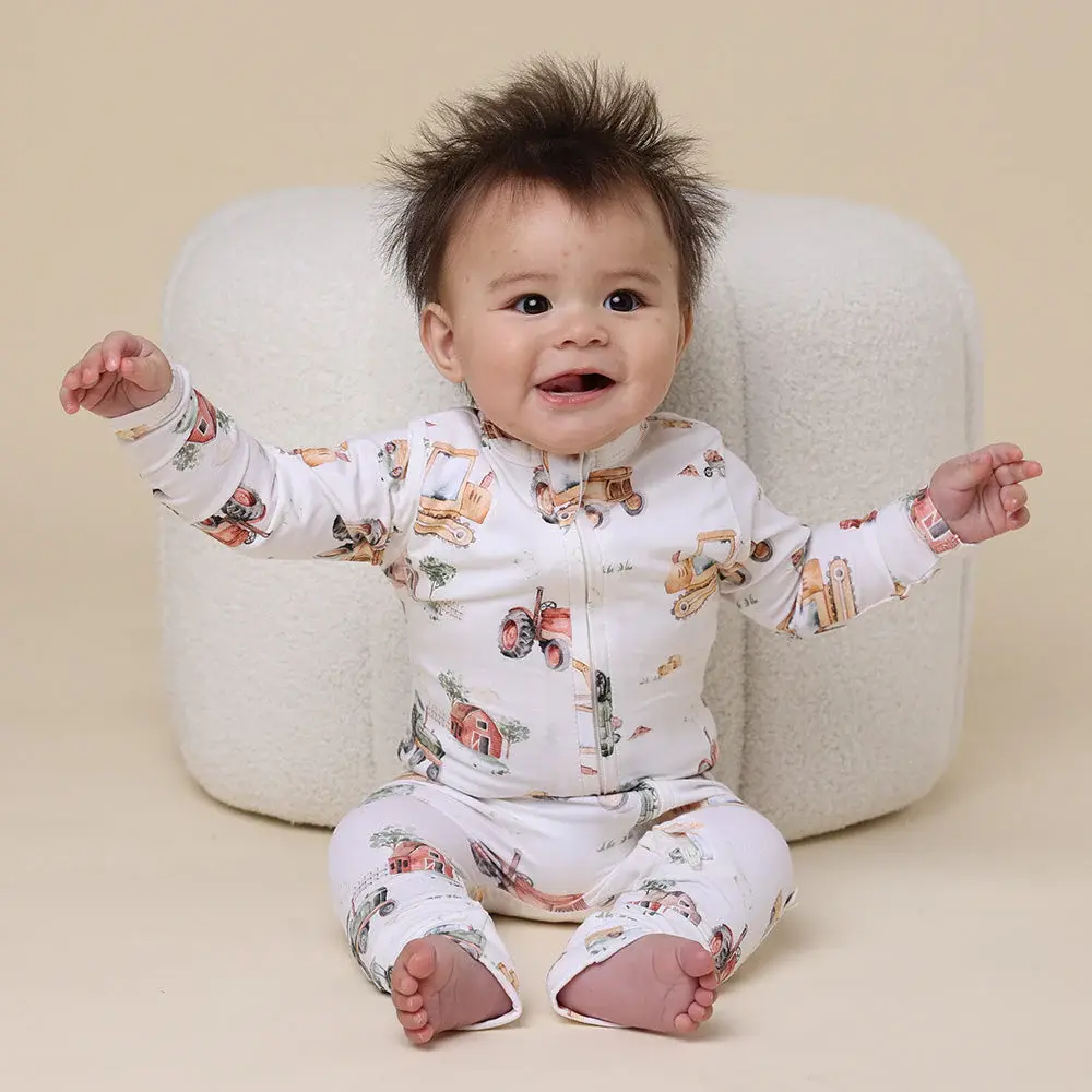 Snuggle Hunny Kids Snuggle Hunny Diggers & Tractors Organic Snugglesuit Convertible Romper