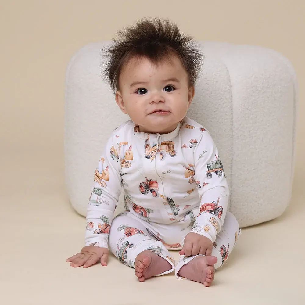 Snuggle Hunny Kids Snuggle Hunny Diggers & Tractors Organic Snugglesuit Convertible Romper