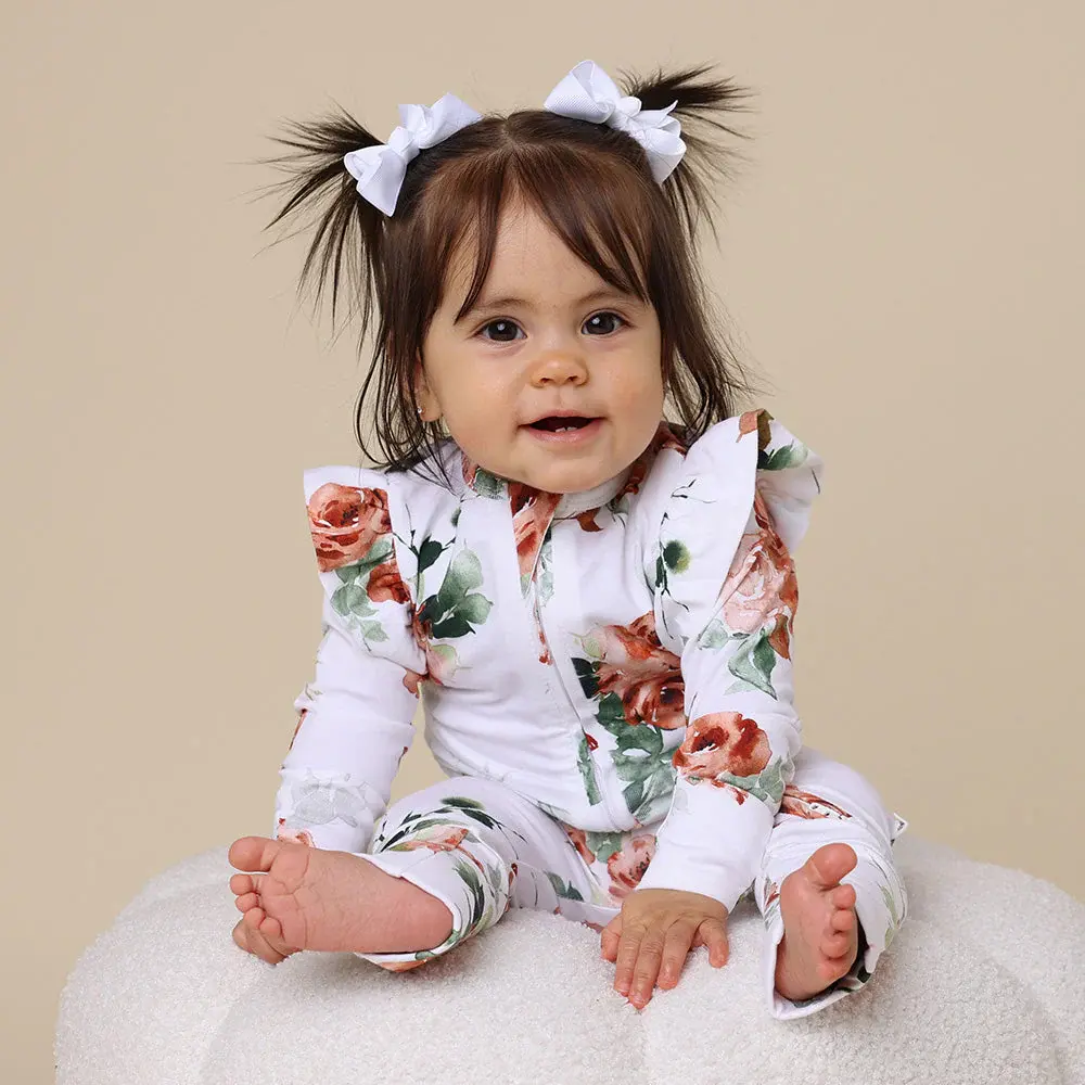 Snuggle Hunny Kids Snuggle Hunny Rosebud Organic Snugglesuit Convertible Romper with Frill