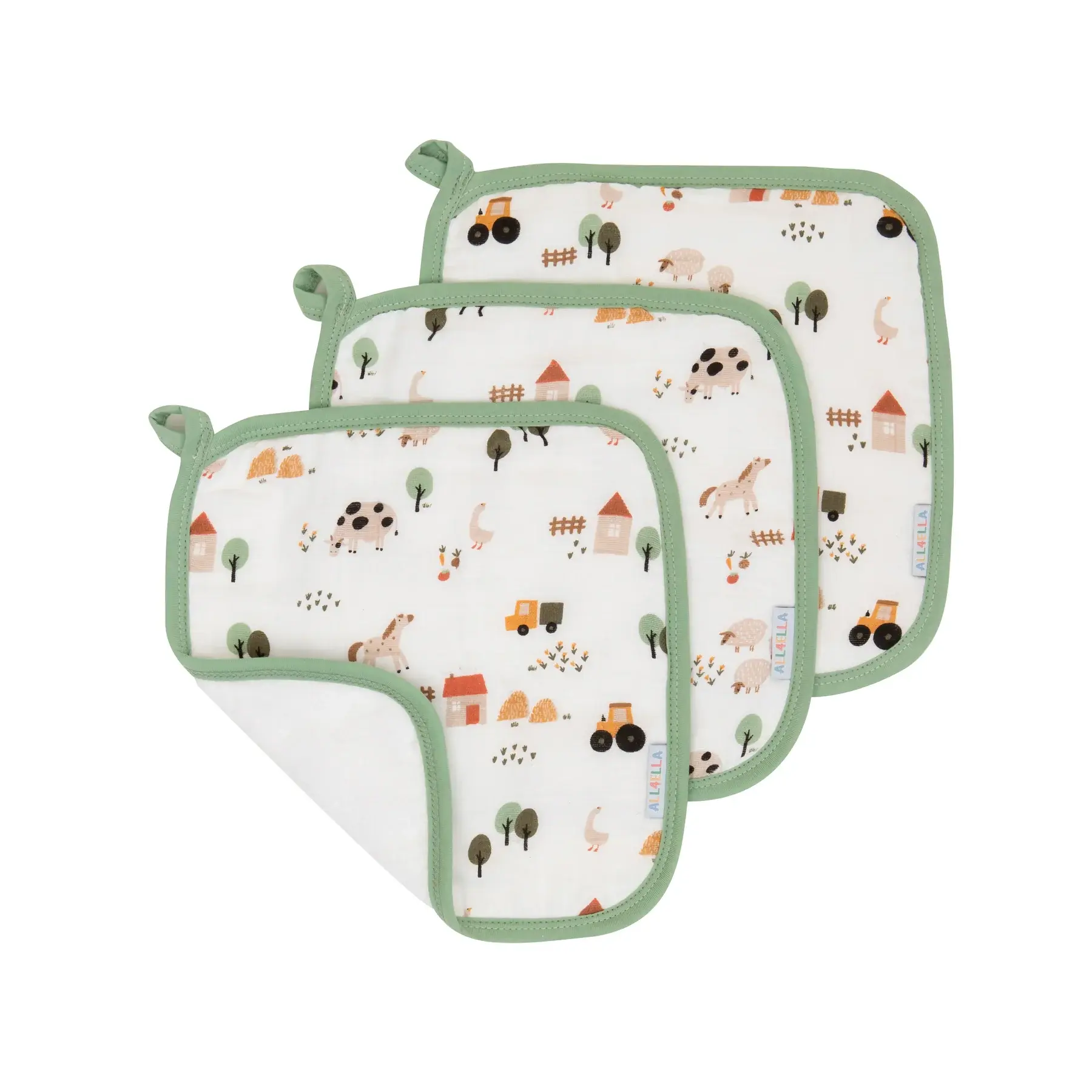 All4Ella All4Ella Face Washers 3pk Country Farm