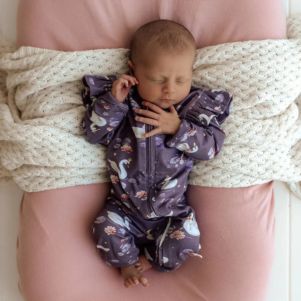 Snuggle Hunny Kids Snuggle Hunny Midnight Swan Organic Snugglesuit Convertible Romper with Frill