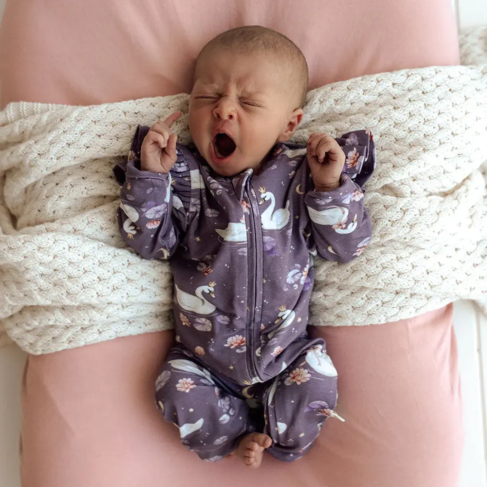 Snuggle Hunny Kids Snuggle Hunny Midnight Swan Organic Snugglesuit Convertible Romper with Frill