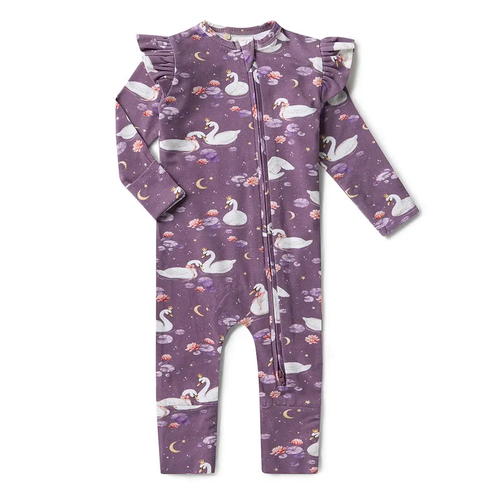 Snuggle Hunny Kids Snuggle Hunny Midnight Swan Organic Snugglesuit Convertible Romper with Frill