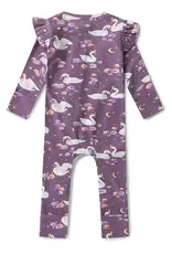 Snuggle Hunny Kids Snuggle Hunny Midnight Swan Organic Snugglesuit Convertible Romper with Frill