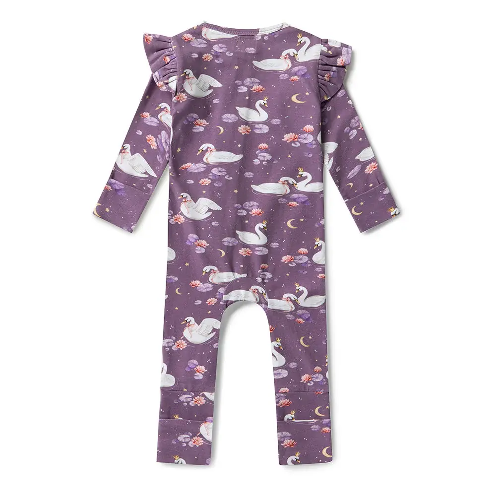 Snuggle Hunny Kids Snuggle Hunny Midnight Swan Organic Snugglesuit Convertible Romper with Frill