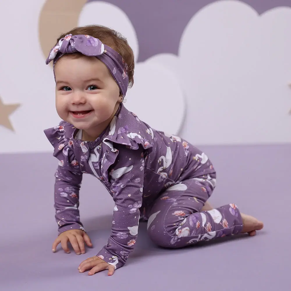 Snuggle Hunny Kids Snuggle Hunny Midnight Swan Organic Snugglesuit Convertible Romper with Frill