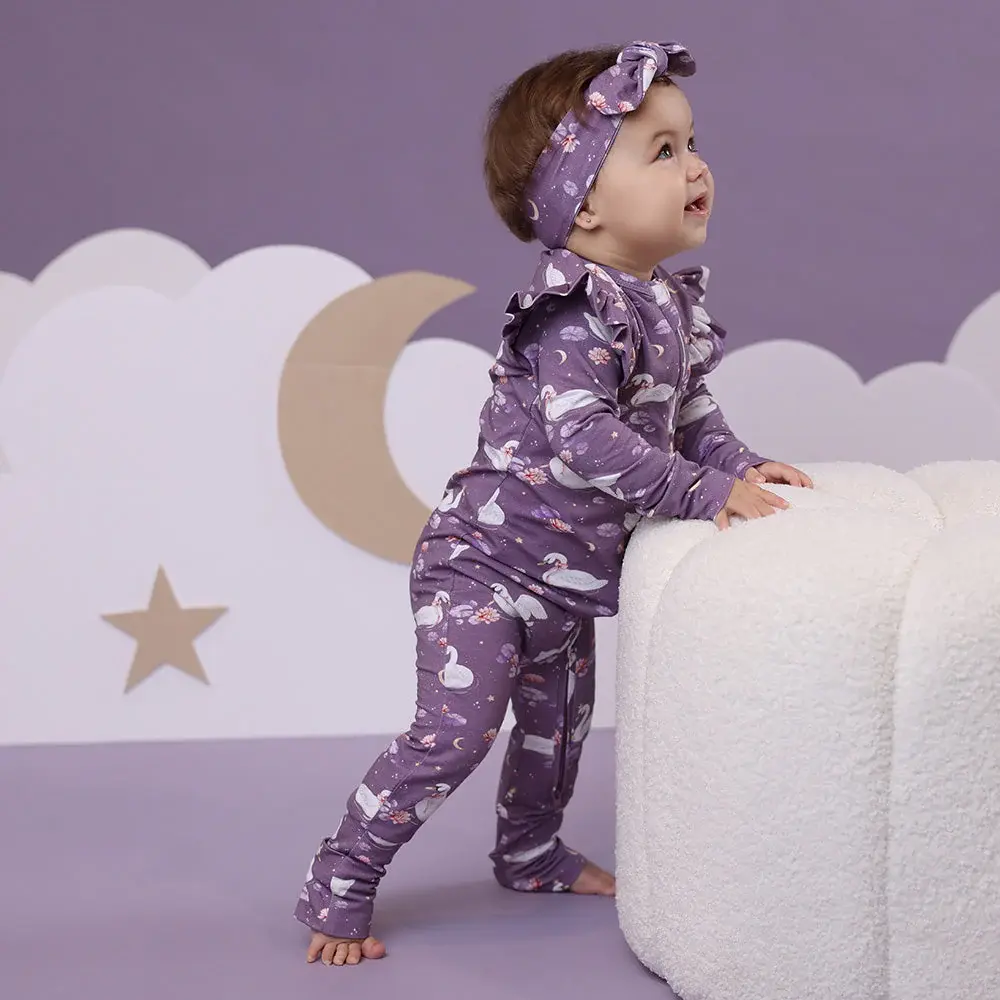 Snuggle Hunny Kids Snuggle Hunny Midnight Swan Organic Snugglesuit Convertible Romper with Frill