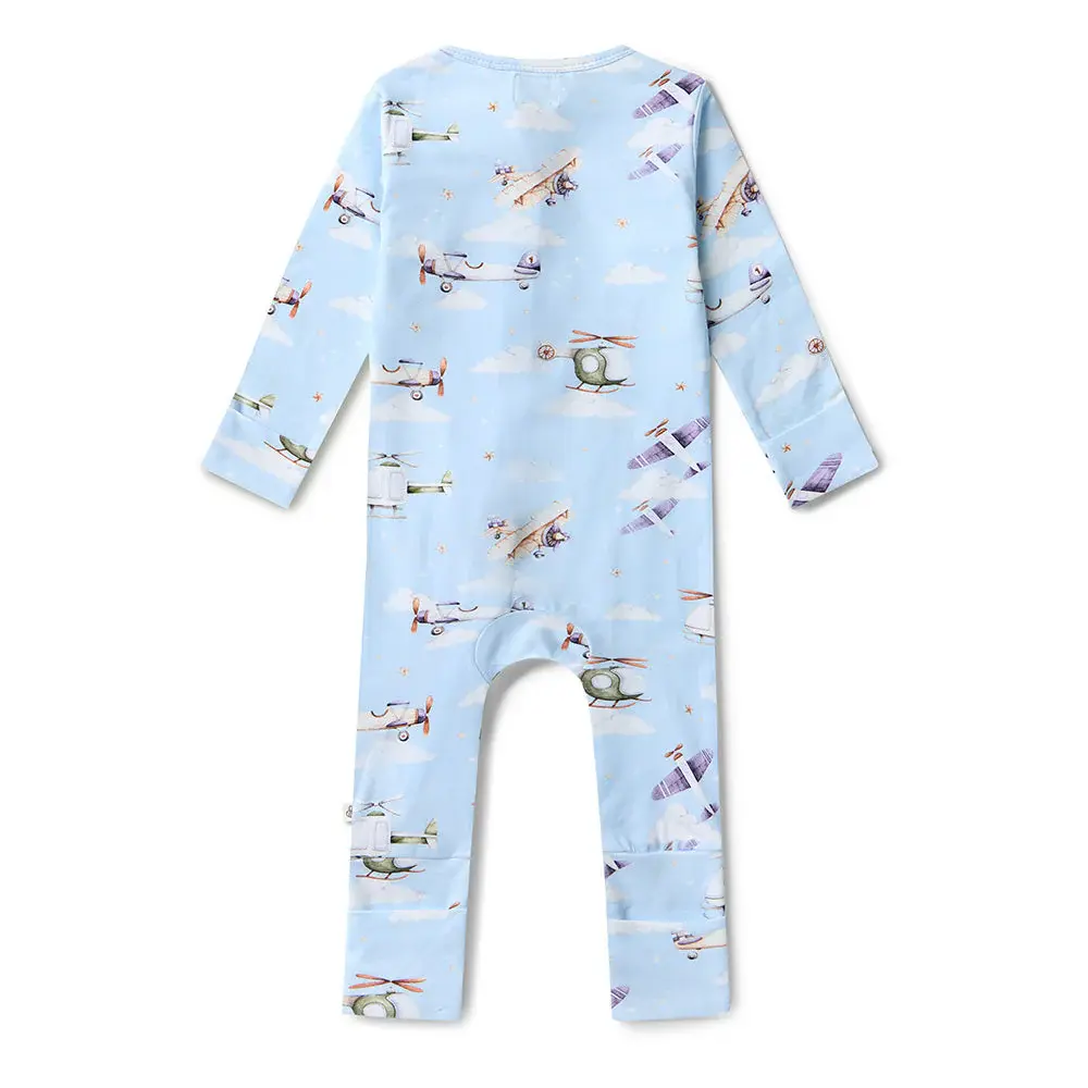 Snuggle Hunny Kids Snuggle Hunny Taking Flight Organic Snugglesuit Convertible Romper