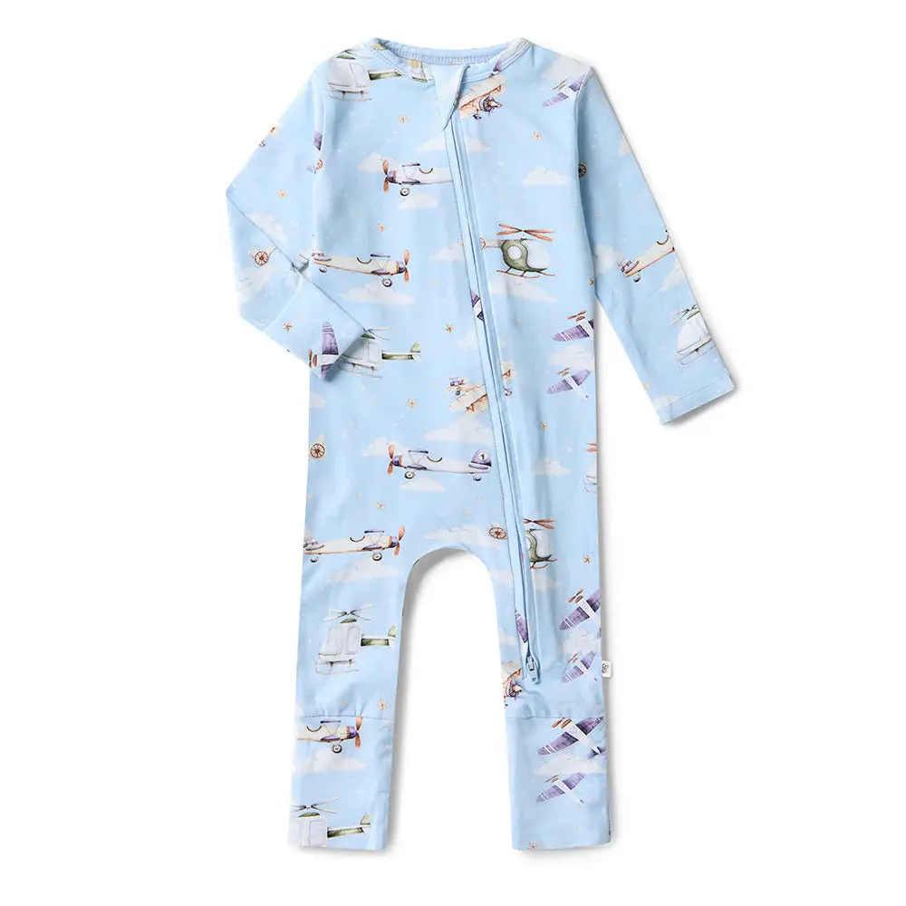 Snuggle Hunny Kids Snuggle Hunny Taking Flight Organic Snugglesuit Convertible Romper