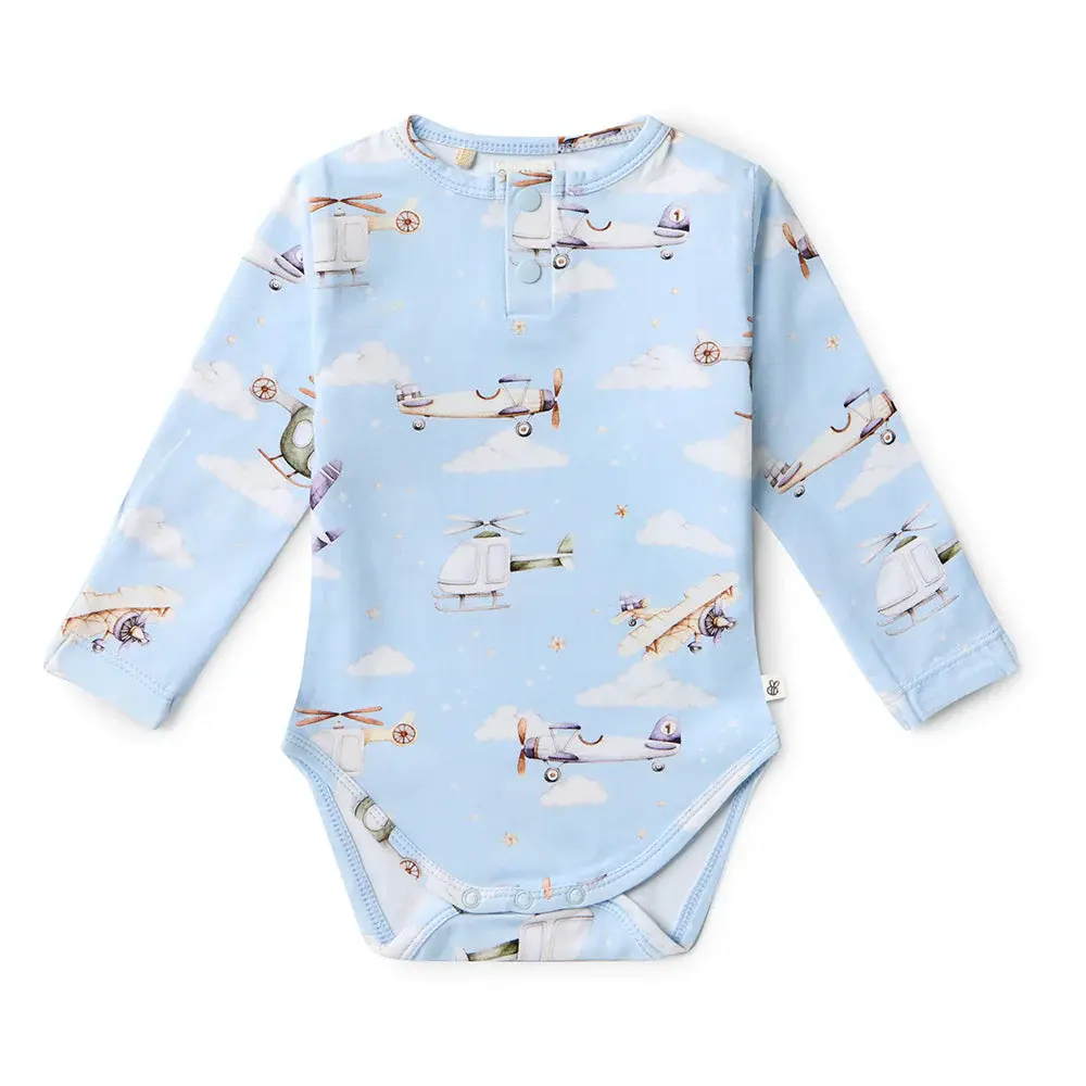 Snuggle Hunny Kids Snuggle Hunny Taking Flight Long Sleeve Organic Bodysuit