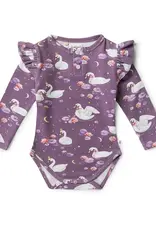 Snuggle Hunny Kids Snuggle Hunny Midnight Swan Long Sleeve Organic Bodysuit with Frill