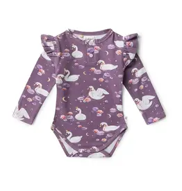 Snuggle Hunny Kids Snuggle Hunny Midnight Swan Long Sleeve Organic Bodysuit with Frill