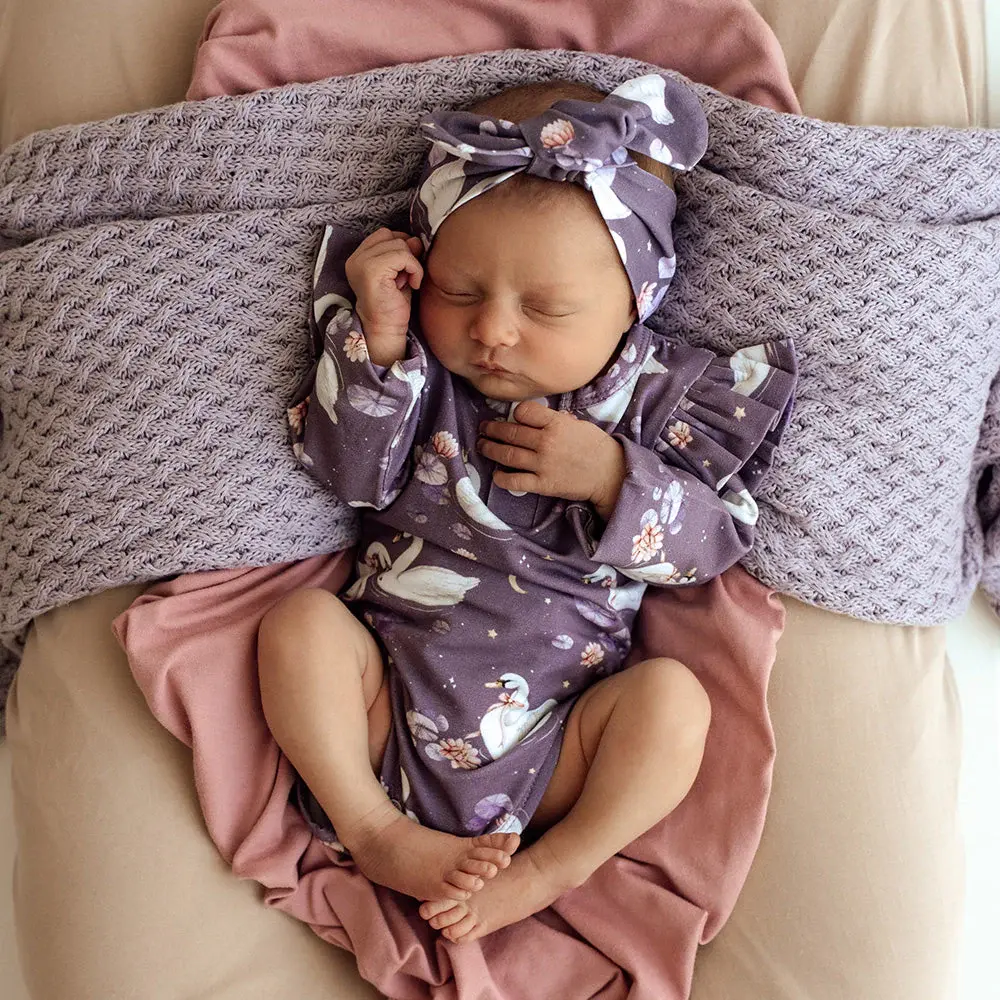 Snuggle Hunny Kids Snuggle Hunny Midnight Swan Long Sleeve Organic Bodysuit with Frill