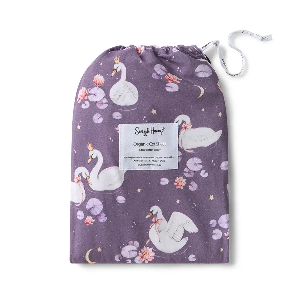 Snuggle Hunny Kids Snuggle Hunny Midnight Swan Organic Fitted Cot Sheet