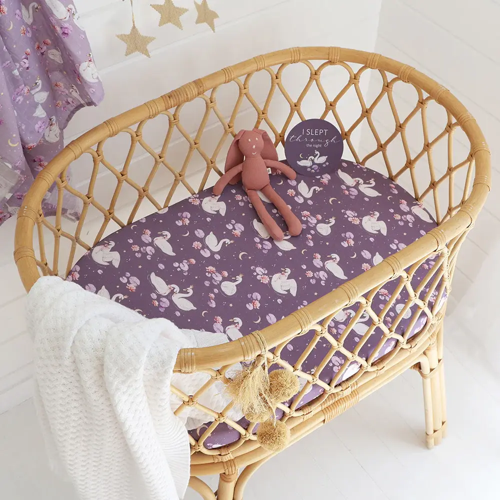 Snuggle Hunny Kids Snuggle Hunny Midnight Swan Organic Bassinet Sheet / Change Pad Cover