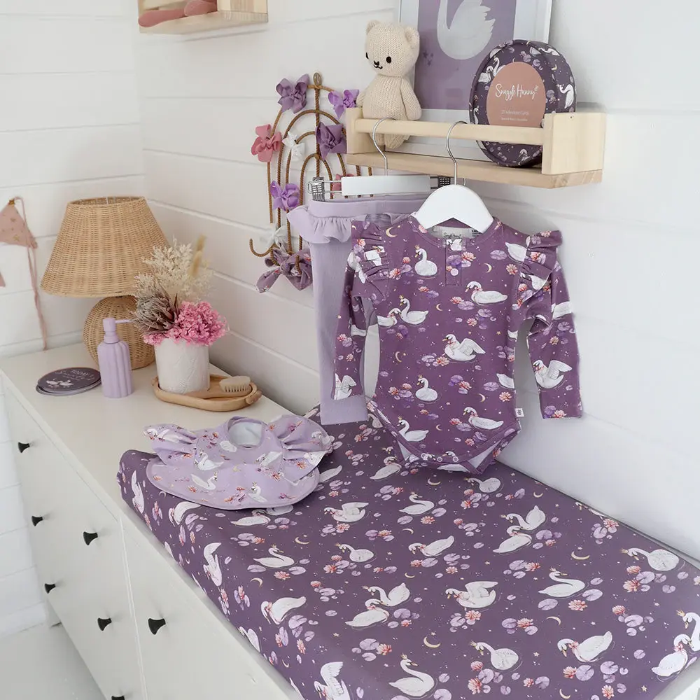 Snuggle Hunny Kids Snuggle Hunny Midnight Swan Organic Bassinet Sheet / Change Pad Cover