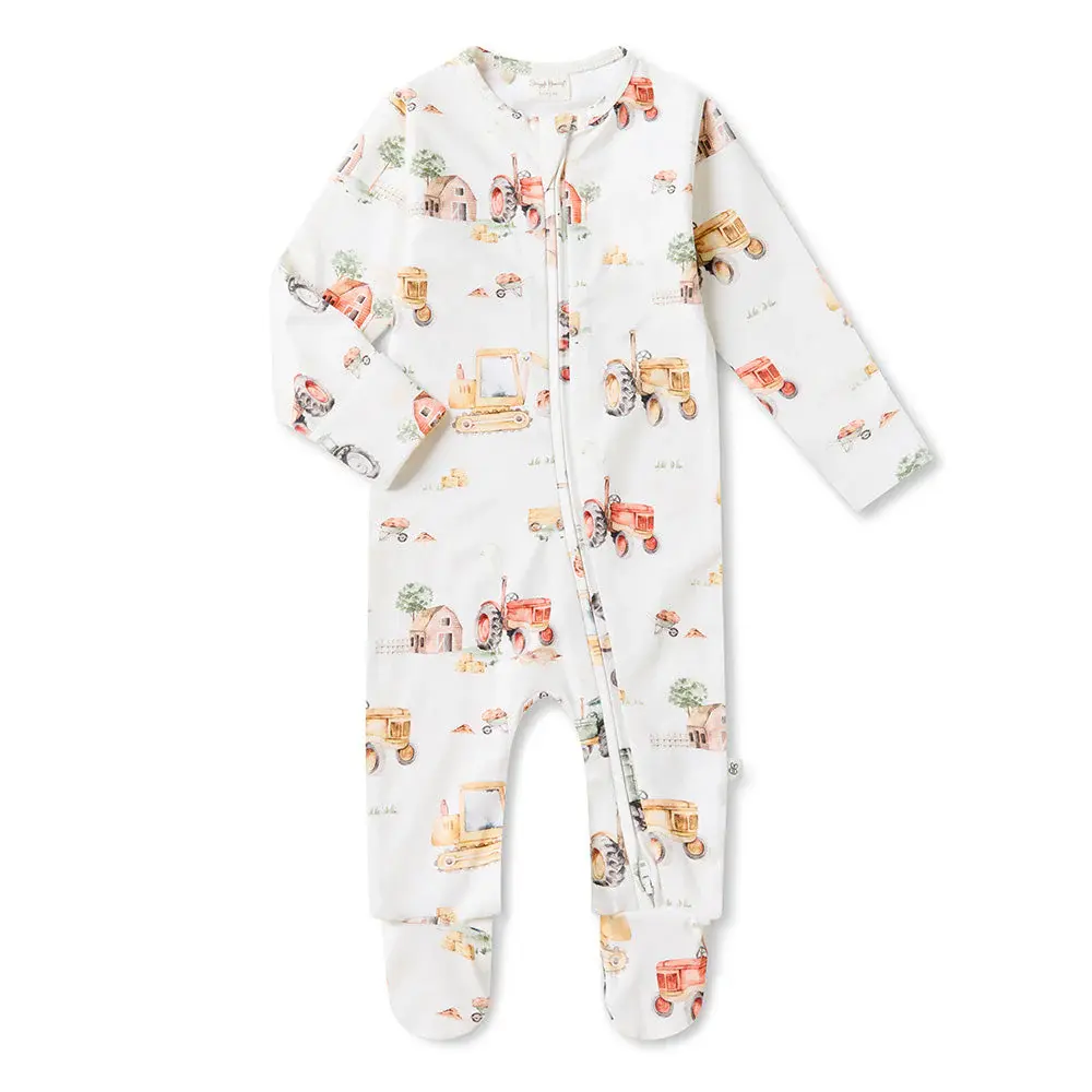 Snuggle Hunny Kids Snuggle Hunny Diggers & Tractors Organic Snuggle Sleepsuit Zip Footie