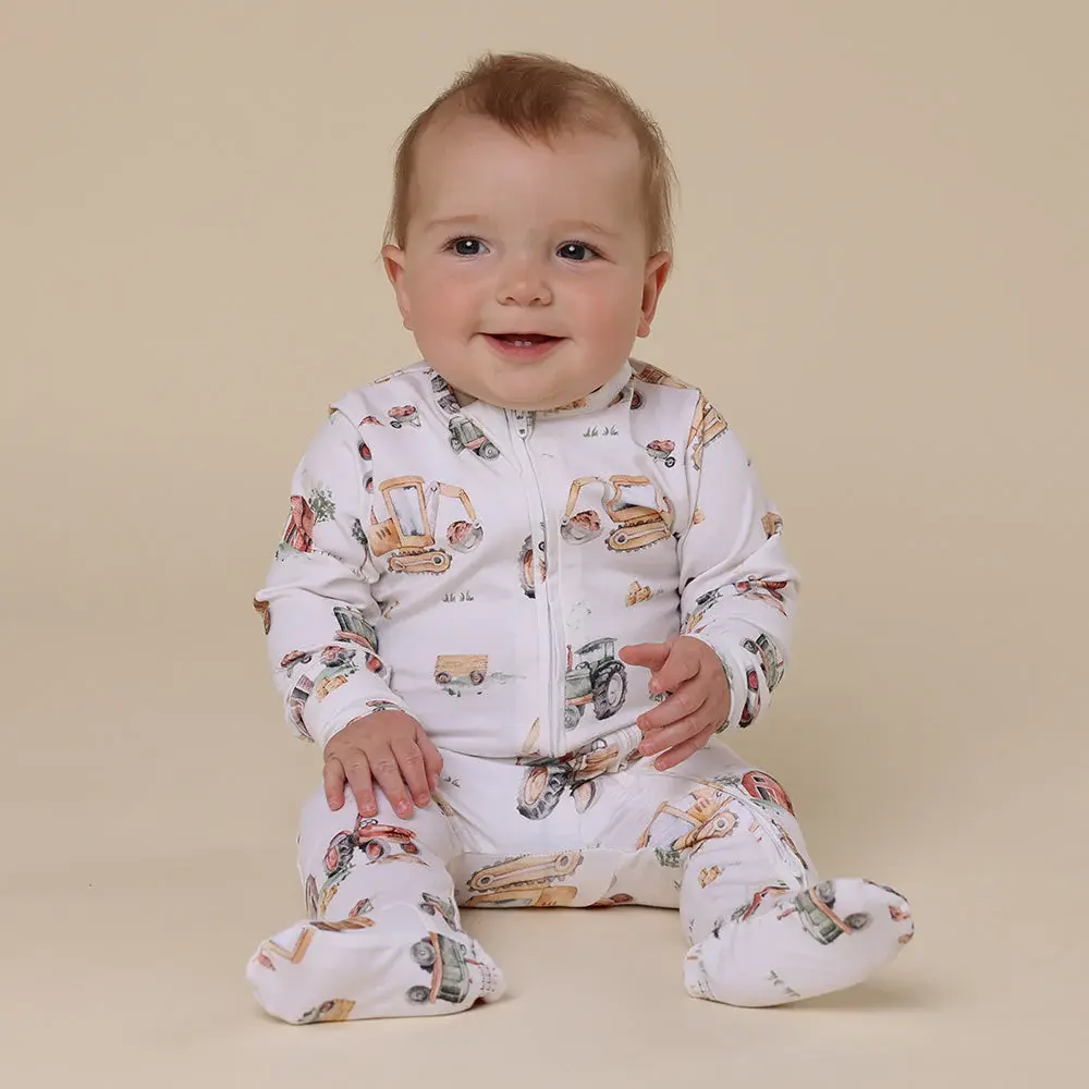 Snuggle Hunny Kids Snuggle Hunny Diggers & Tractors Organic Snuggle Sleepsuit Zip Footie