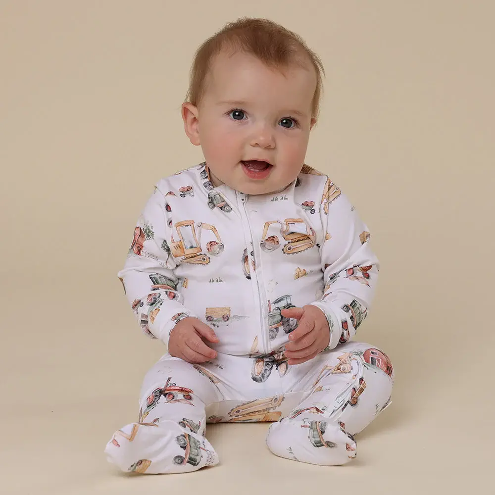 Snuggle Hunny Kids Snuggle Hunny Diggers & Tractors Organic Snuggle Sleepsuit Zip Footie