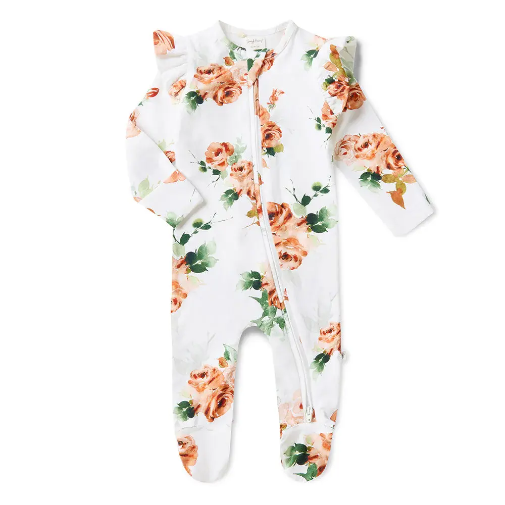 Snuggle Hunny Kids Snuggle Hunny Organic Snuggle Sleepsuit Zip Footie with Frill - Rosebud