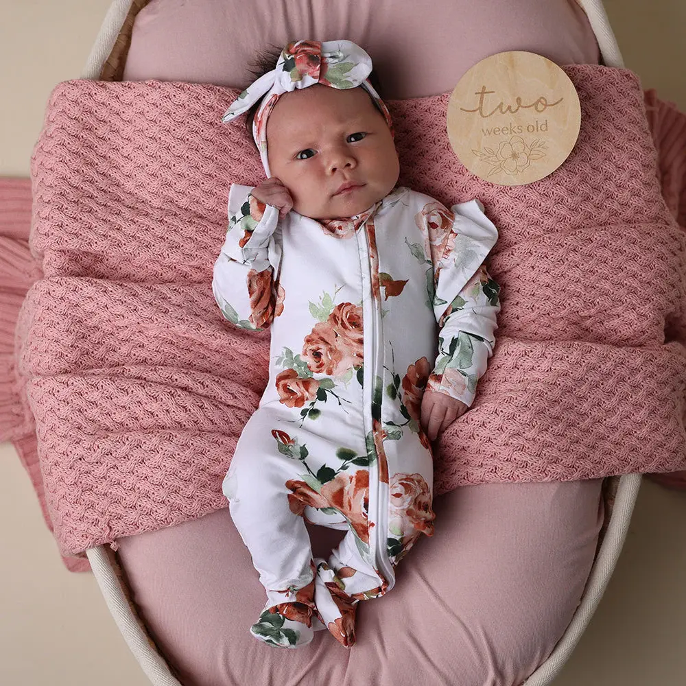 Snuggle Hunny Kids Snuggle Hunny Organic Snuggle Sleepsuit Zip Footie with Frill - Rosebud