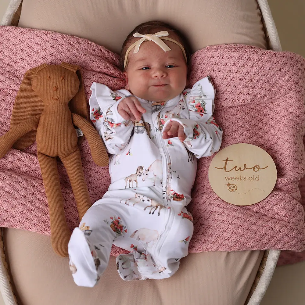 Snuggle Hunny Kids Snuggle Hunny Organic Snuggle Sleepsuit Zip Footie with Frill - Pony Pals