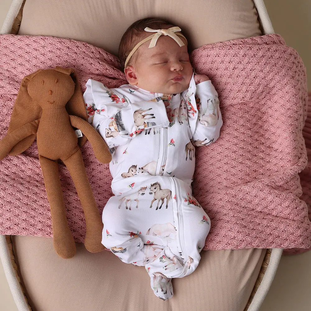 Snuggle Hunny Kids Snuggle Hunny Organic Snuggle Sleepsuit Zip Footie with Frill - Pony Pals