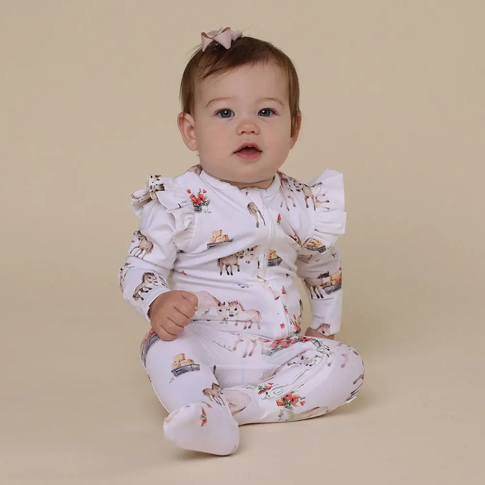 Snuggle Hunny Kids Snuggle Hunny Organic Snuggle Sleepsuit Zip Footie with Frill - Pony Pals