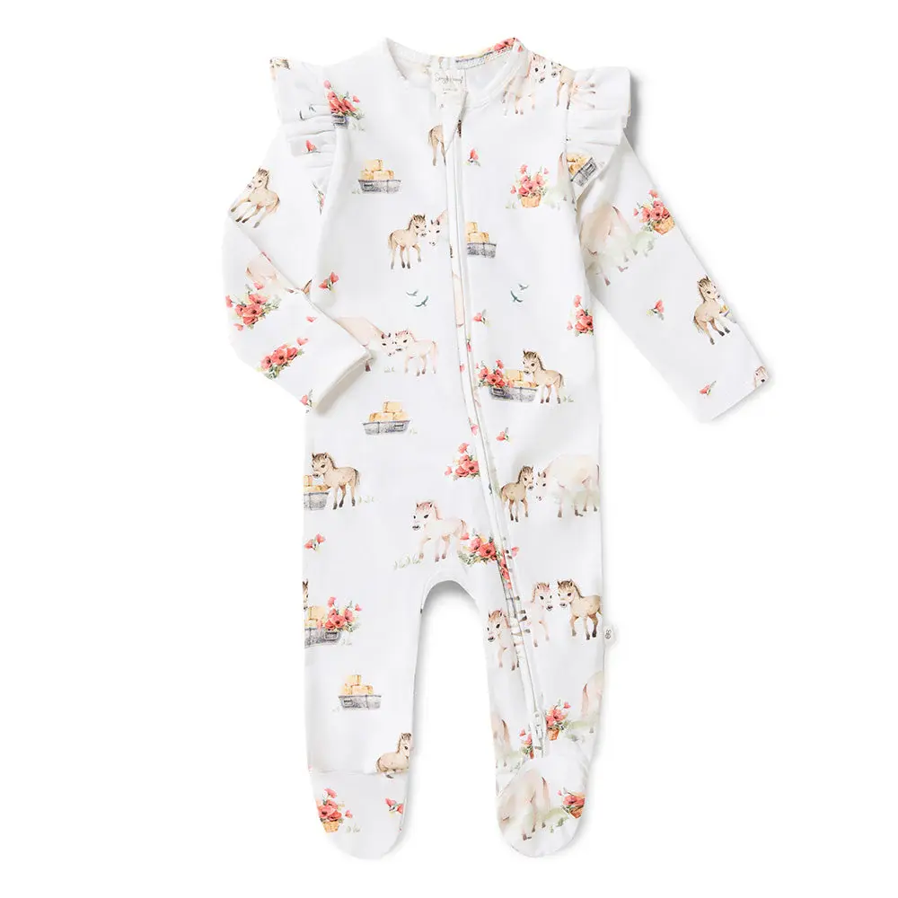 Snuggle Hunny Kids Snuggle Hunny Organic Snuggle Sleepsuit Zip Footie with Frill - Pony Pals