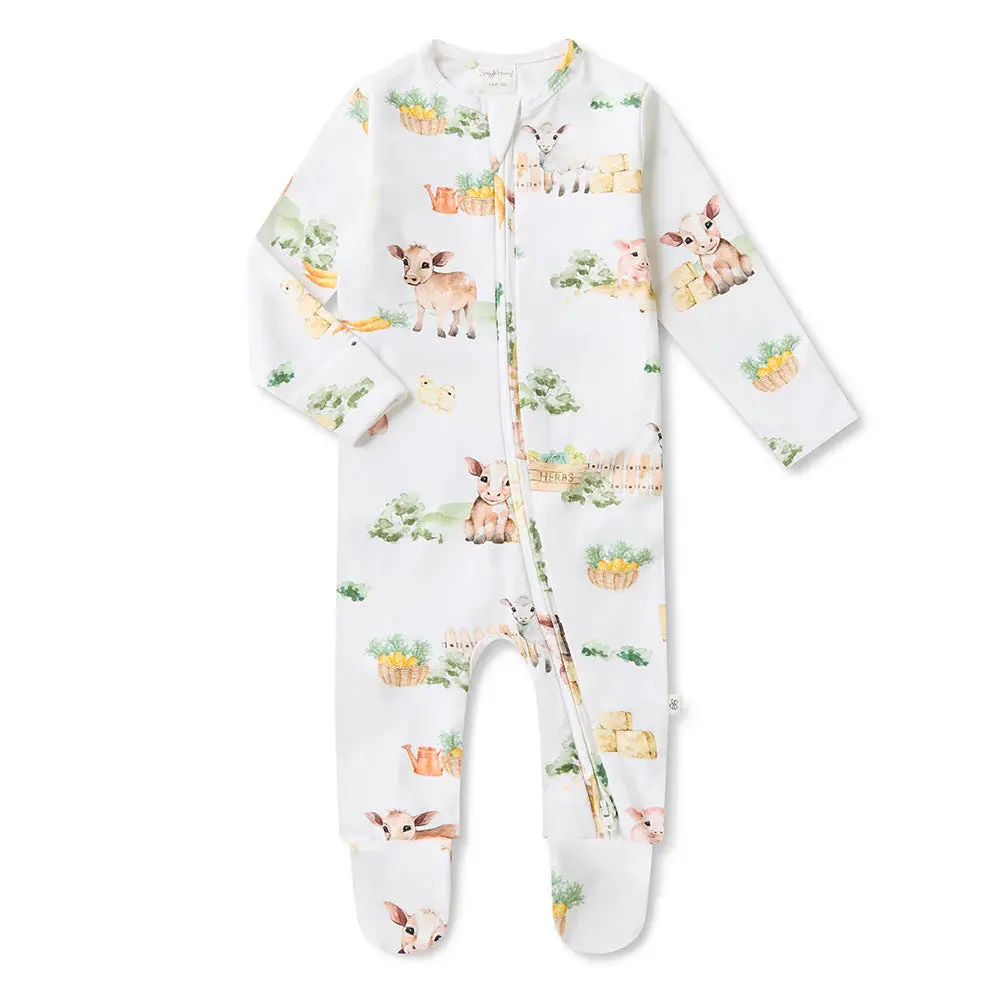 Snuggle Hunny Kids Snuggle Hunny Farm Organic Snuggle Sleepsuit Zip Footie