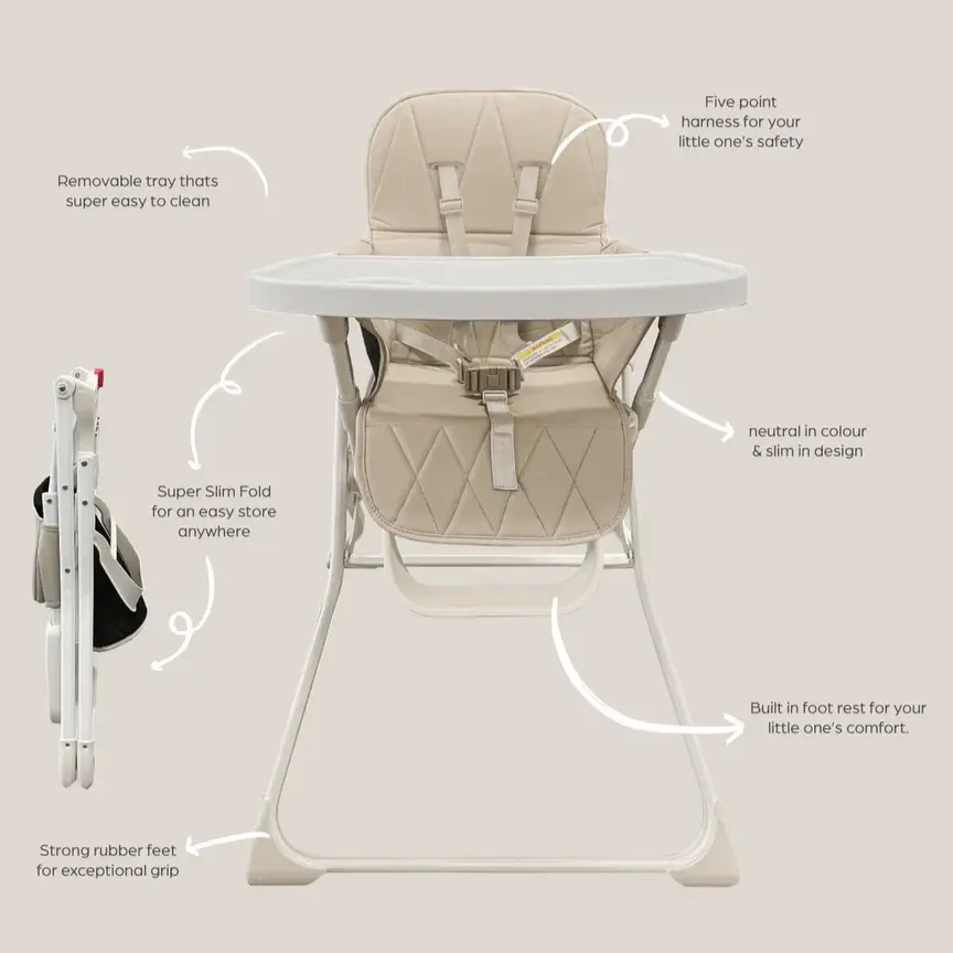 Baby Studio Baby Studio Super Slim Flat Fold High Chair - Beige