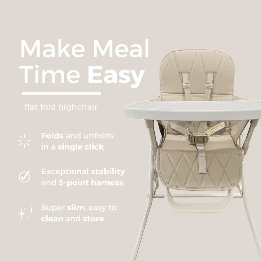 Baby Studio Baby Studio Super Slim Flat Fold High Chair - Beige