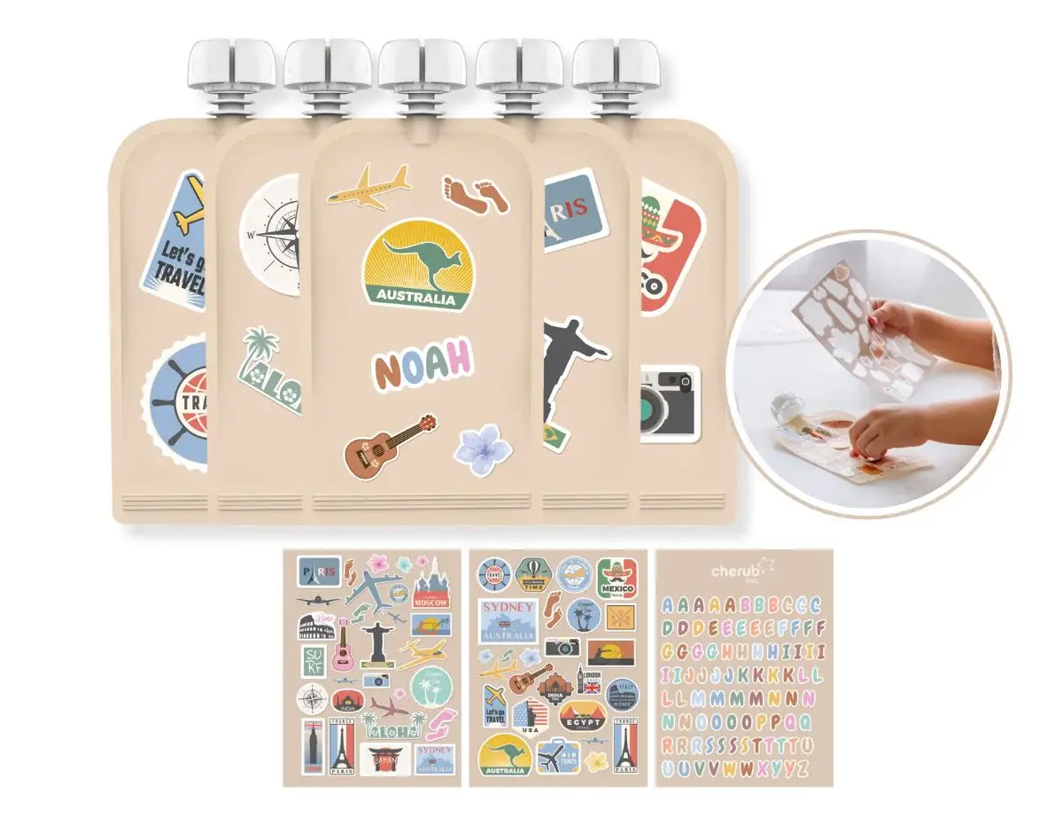 Cherub Baby Cherub Baby Customizable Reusable Food Pouches with Name Labels/Stickers 150ml 5PK Big Explorer