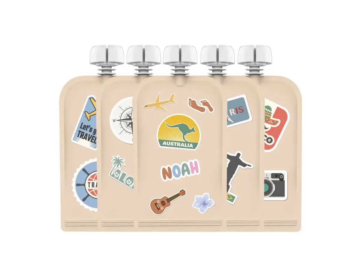 Cherub Baby Cherub Baby Customizable Reusable Food Pouches with Name Labels/Stickers 150ml 5PK Big Explorer
