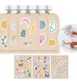 Cherub Baby Cherub Baby Customizable Reusable Food Pouches with Name Labels/Stickers 150ml 5PK Retro Rainbow
