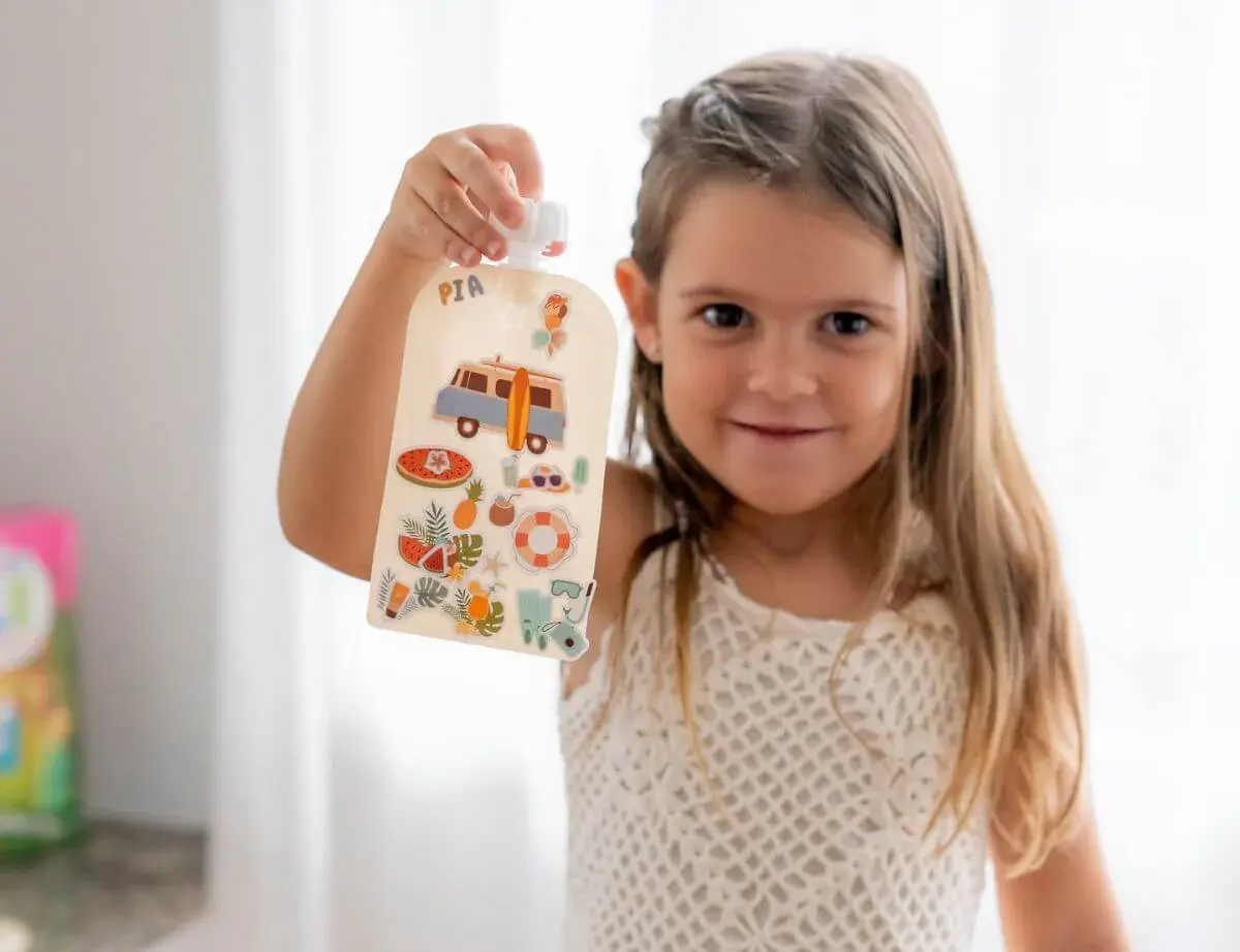 Cherub Baby Cherub Baby Customizable Reusable Food Pouches with Name Labels/Stickers 150ml 5PK Retro Rainbow