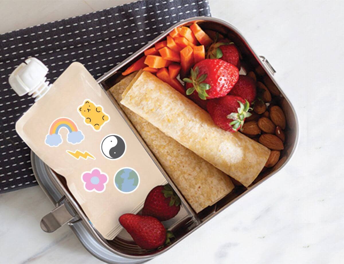 Cherub Baby Cherub Baby Customizable Reusable Food Pouches with Name Labels/Stickers 150ml 5PK Retro Rainbow