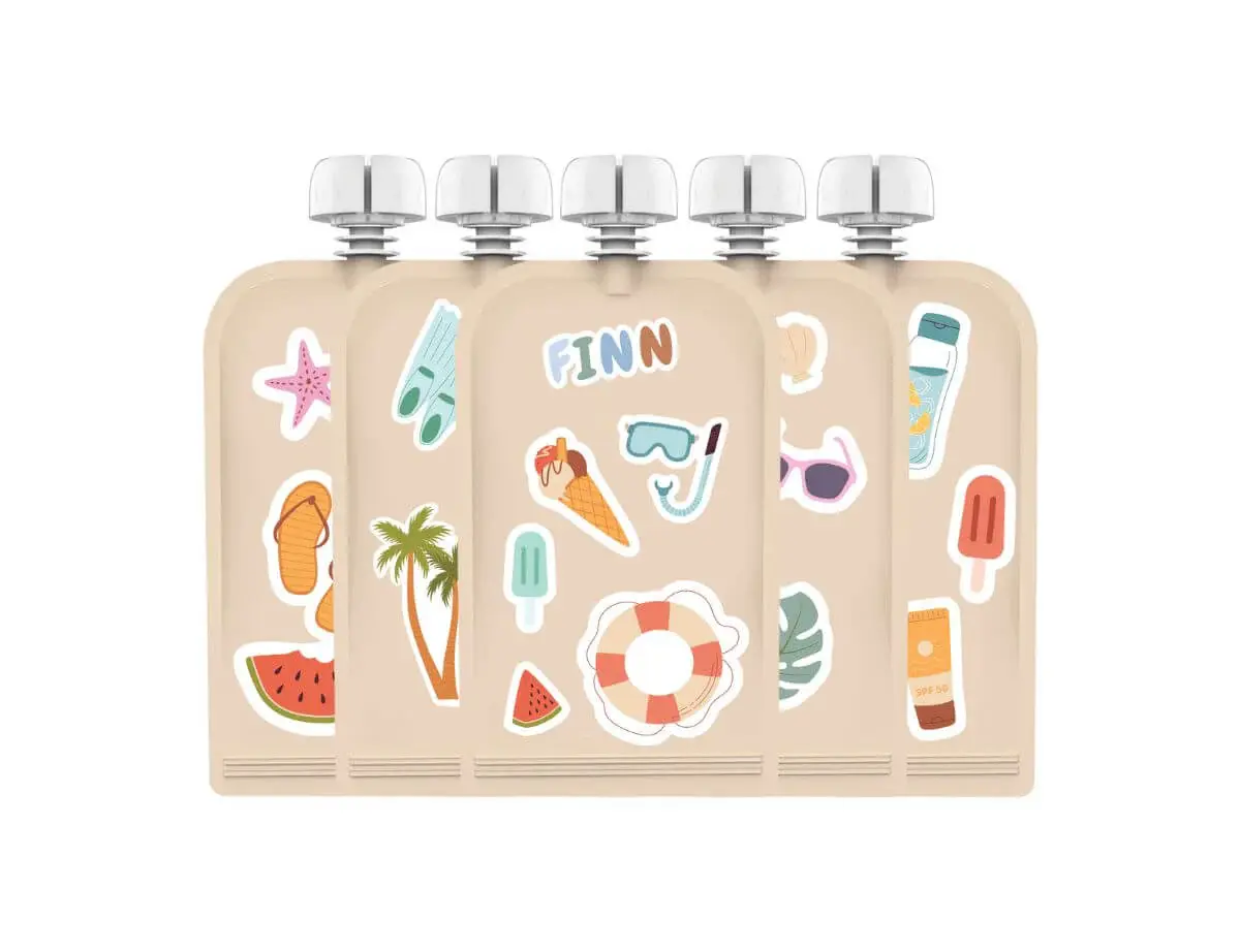 Cherub Baby Cherub Baby Customizable Reusable Food Pouches with Name Labels/Stickers 150ml 5PK Summer Vibes