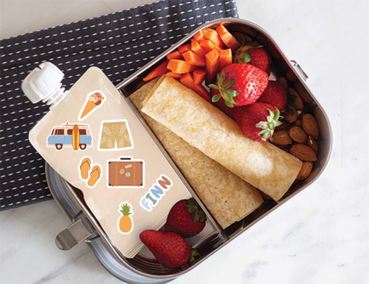 Cherub Baby Cherub Baby Customizable Reusable Food Pouches with Name Labels/Stickers 150ml 5PK Summer Vibes
